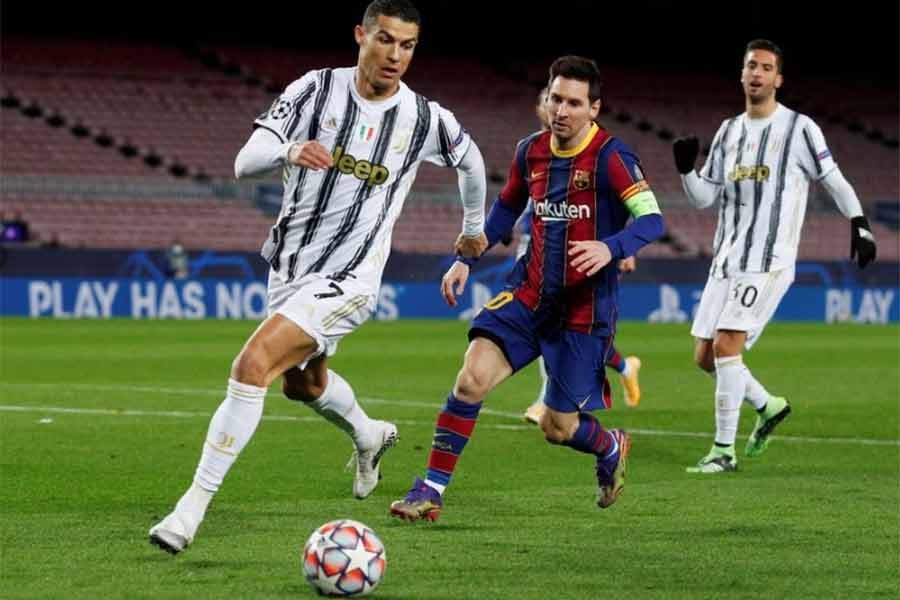 Lionel Messi in action with Cristiano Ronaldo during a Champions League match between FC Barcelona and Juventus at Camp Nou in Barcelona in Spain on December 8 in 2020 –Reuters file photo