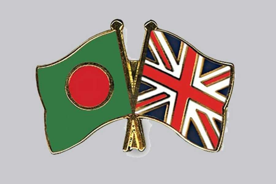 Flags of Bangladesh and Bangladesh are seen cross-pinned in this photo symbolising friendship between the two nations