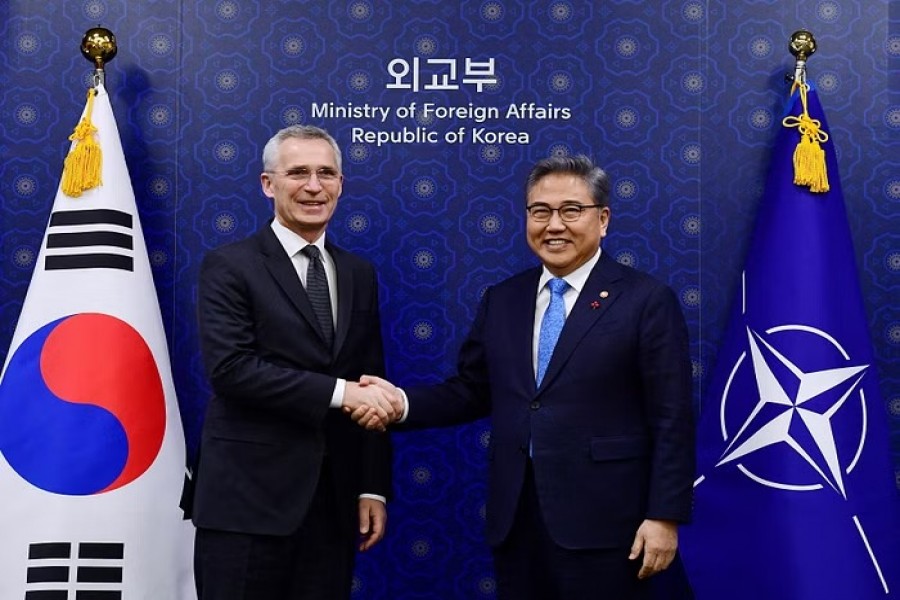 NATO Secretary General Jens Stoltenberg shakes hands with South Korean Foreign Minister Park Jin during their meeting at the Foreign Ministry in Seoul, South Korea January 29, 2023. REUTERS