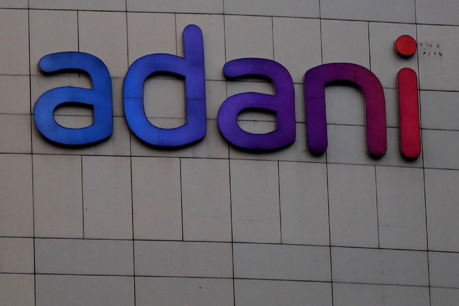 The logo of the Adani Group is seen on the facade of its Corporate House on the outskirts of Ahmedabad, India on January 27, 2023 — Reuters photo