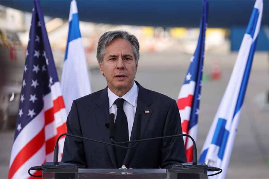 US Secretary of State Antony Blinken delivering a statement upon arrival at Israel's Ben Gurion Airport near Tel Aviv on Monday -Reuters photo