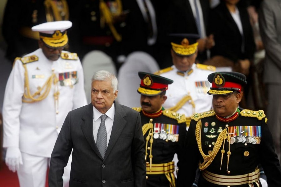 Sri Lanka's President Ranil Wickremesinghe arrives with commanders of three forces to attend the country's 75th Independence Day celebrations in Colombo, Sri Lanka February 4, 2023. REUTERS/Dinuka Liyanawatte