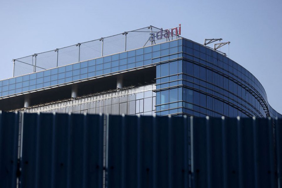 A logo of the Adani Group is seen on a commercial complex in Mumbai, India on February 7, 2023 — Reuters/Files