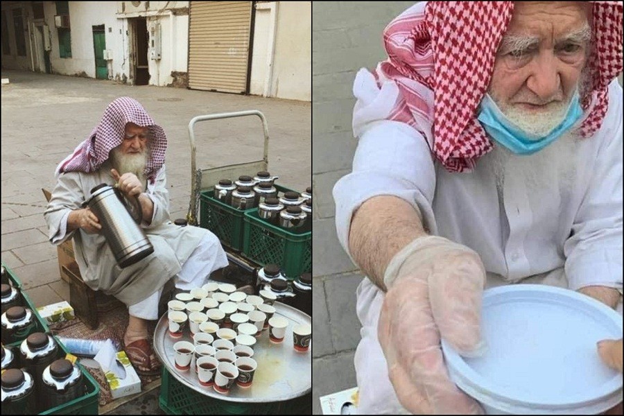 Syrian man serving free tea and dates to pilgrims of Madina for 40 years