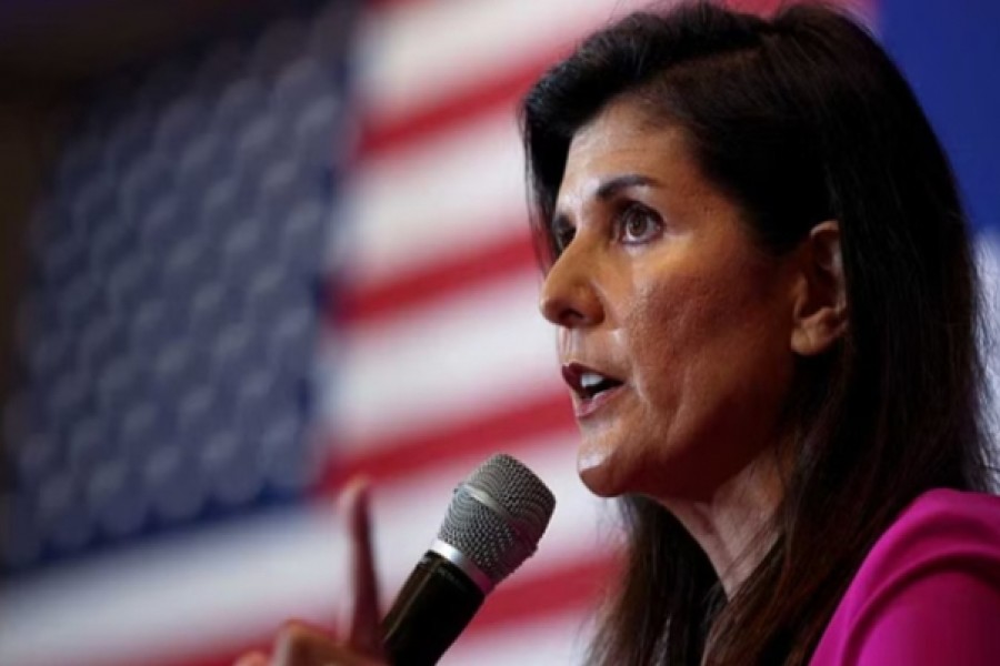 Nikki Haley, the former Governor of South Carolina and Ambassador to the UN, stumps for Virginia gubernatorial candidate Glenn Youngkin (R-VA), during a campaign event in McLean, Virginia, US, July 14, 2021. REUTERS/Evelyn Hockstein