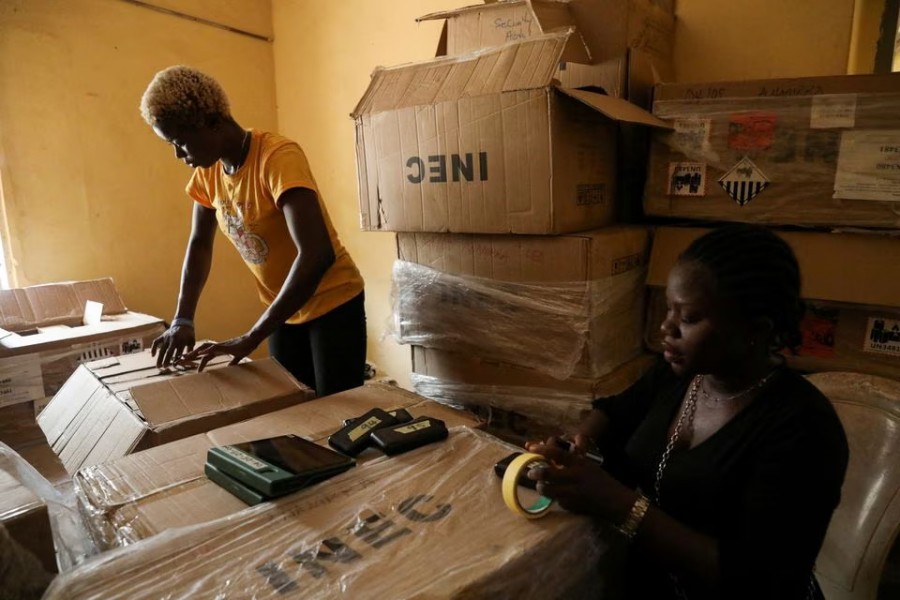 Employees sort electoral material at Independent National Electoral Commission (INEC) office, ahead of Nigeria's Presidential election in Anaocha, Anambra state, Nigeria on February 24. 2023 — Reuters photo